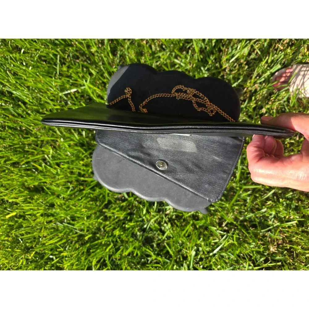 Vintage Black Leather Envelope Clutch Amber Triangle Gold Chain Crossbody Bag